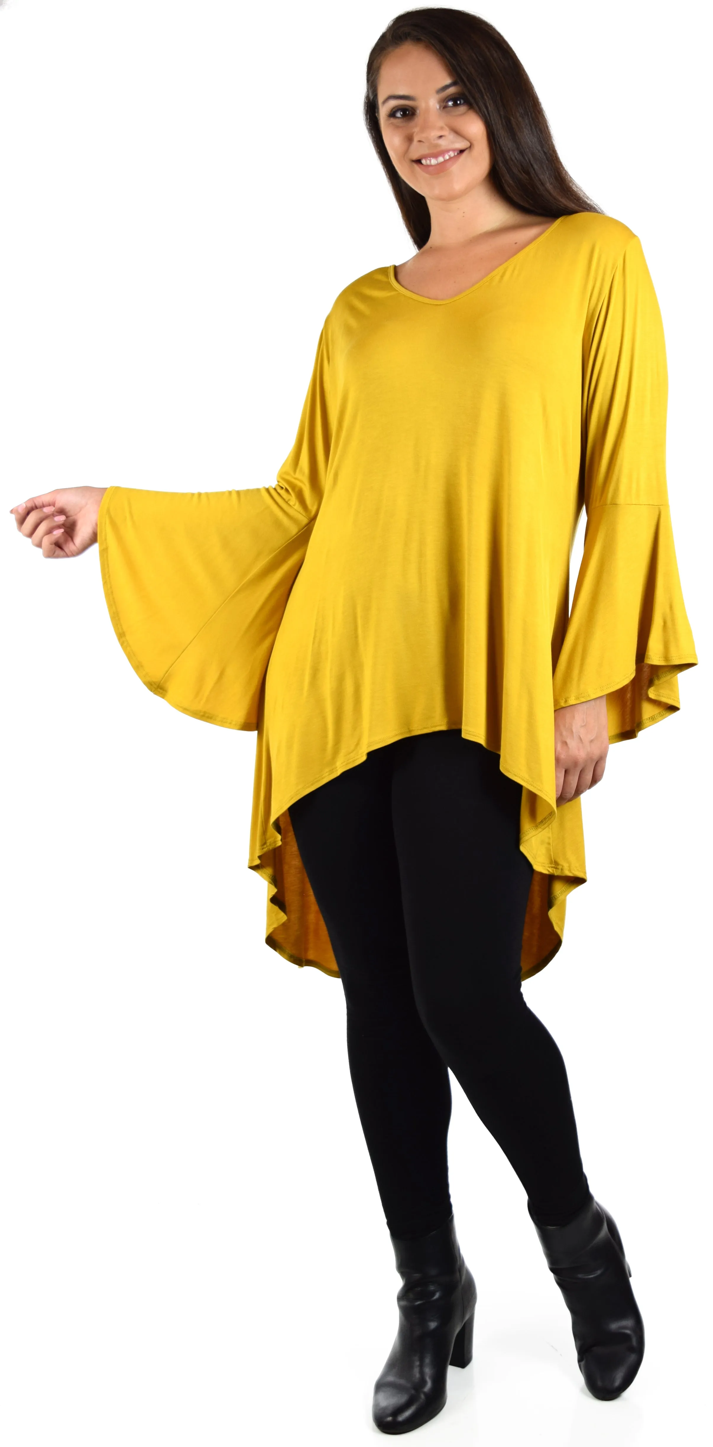 Women Plus Size High Low Bell Sleeve Gothic Blouse Tunic Top