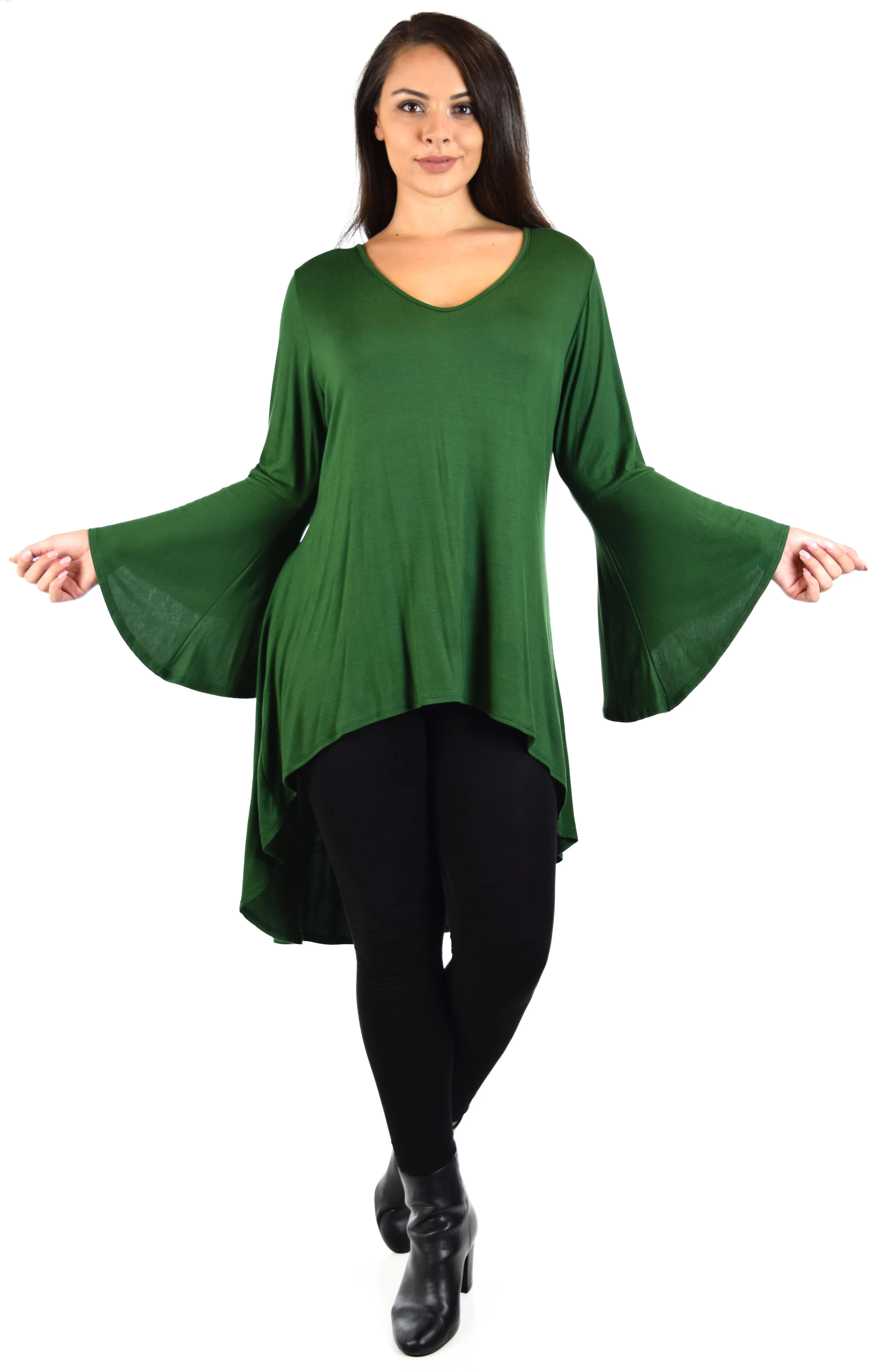 Women Plus Size High Low Bell Sleeve Gothic Blouse Tunic Top