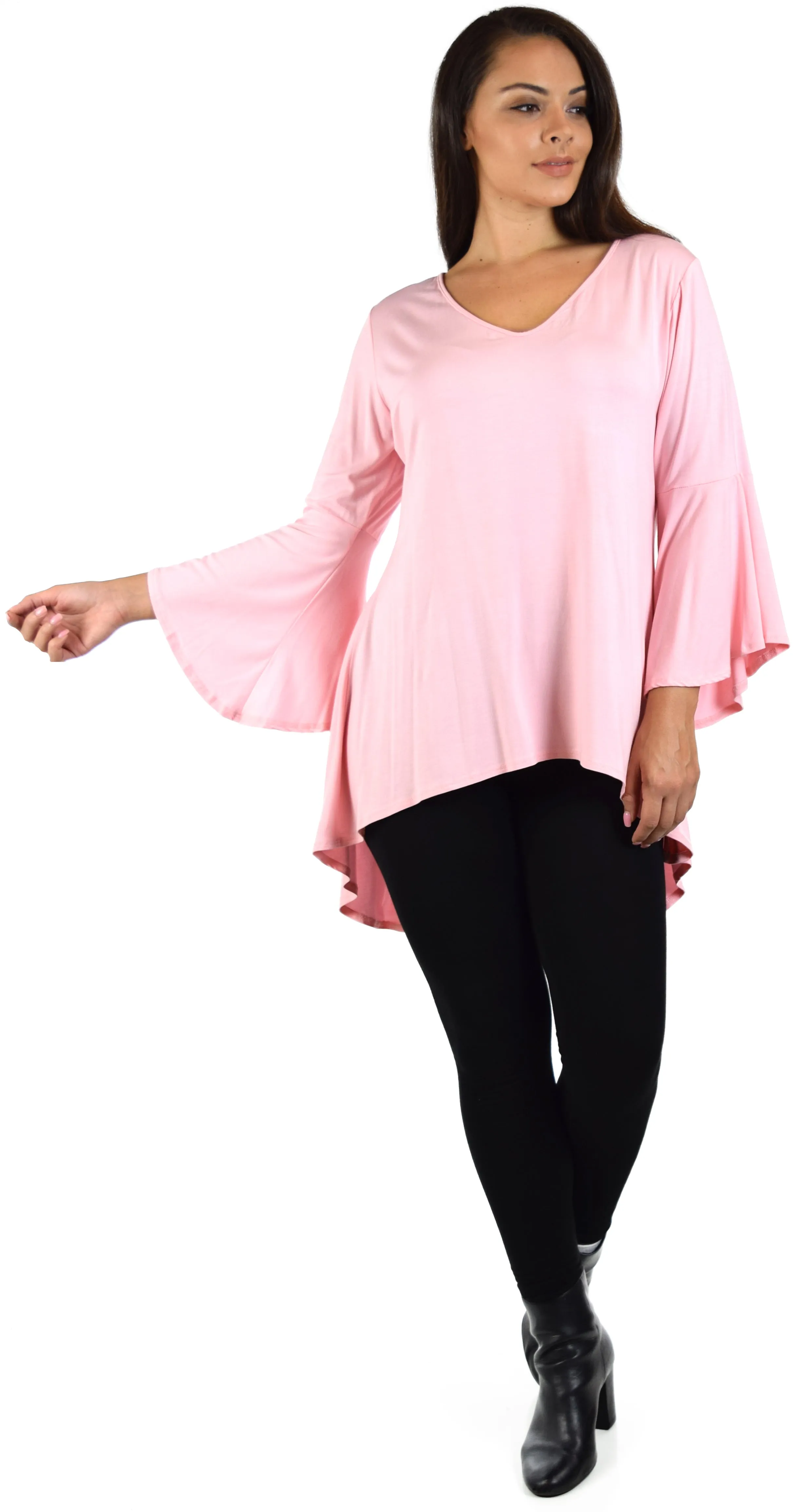 Women Plus Size High Low Bell Sleeve Gothic Blouse Tunic Top