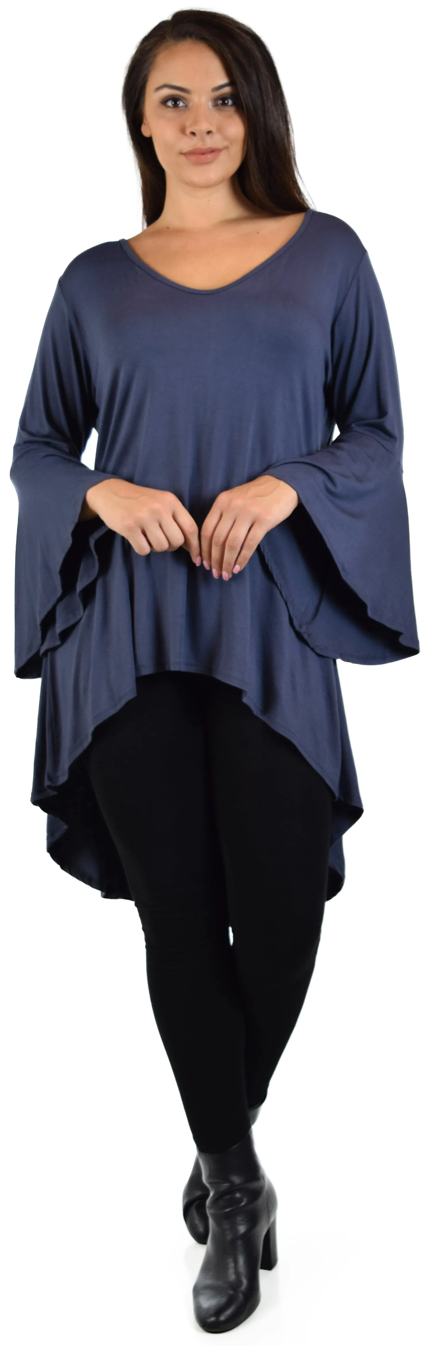Women Plus Size High Low Bell Sleeve Gothic Blouse Tunic Top