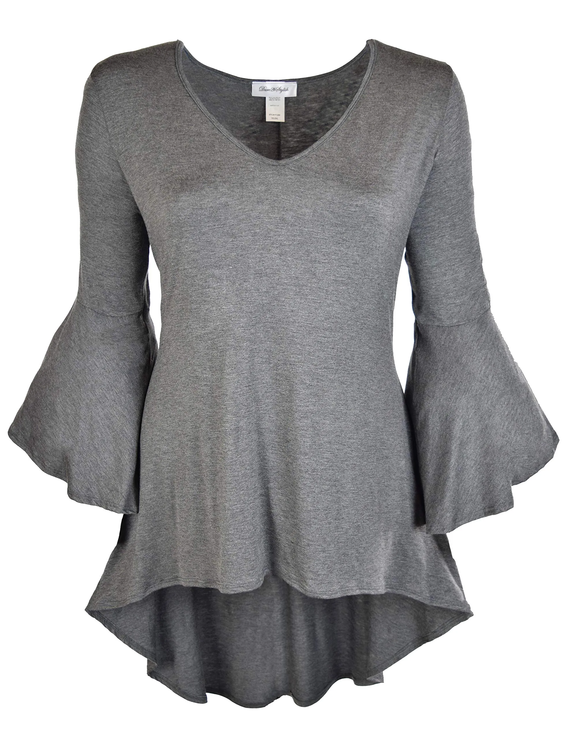 Women Plus Size High Low Bell Sleeve Gothic Blouse Tunic Top