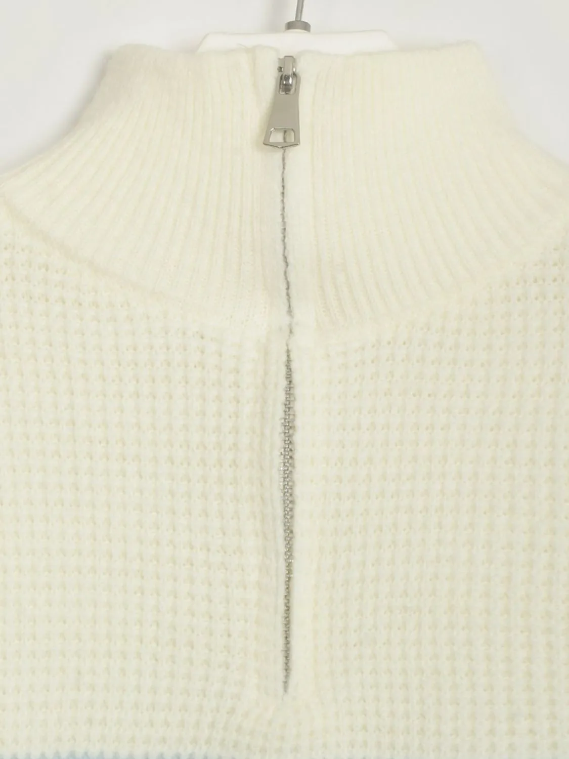 Women Striped Sweater Half Zip High Neck Long Sleeve Soft Knit Pullover