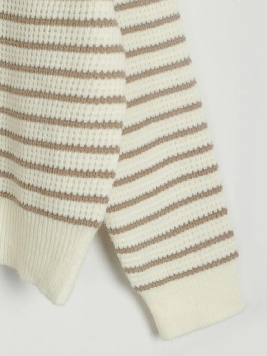 Women Striped Sweater Half Zip High Neck Long Sleeve Soft Knit Pullover