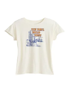 WOMENS SHORT SLEEVE TIN HAUL WILD WILD WEST SCREEN PRINT T SHIRT WITH GARMENT WASH DISTRESS DESTRUCTION