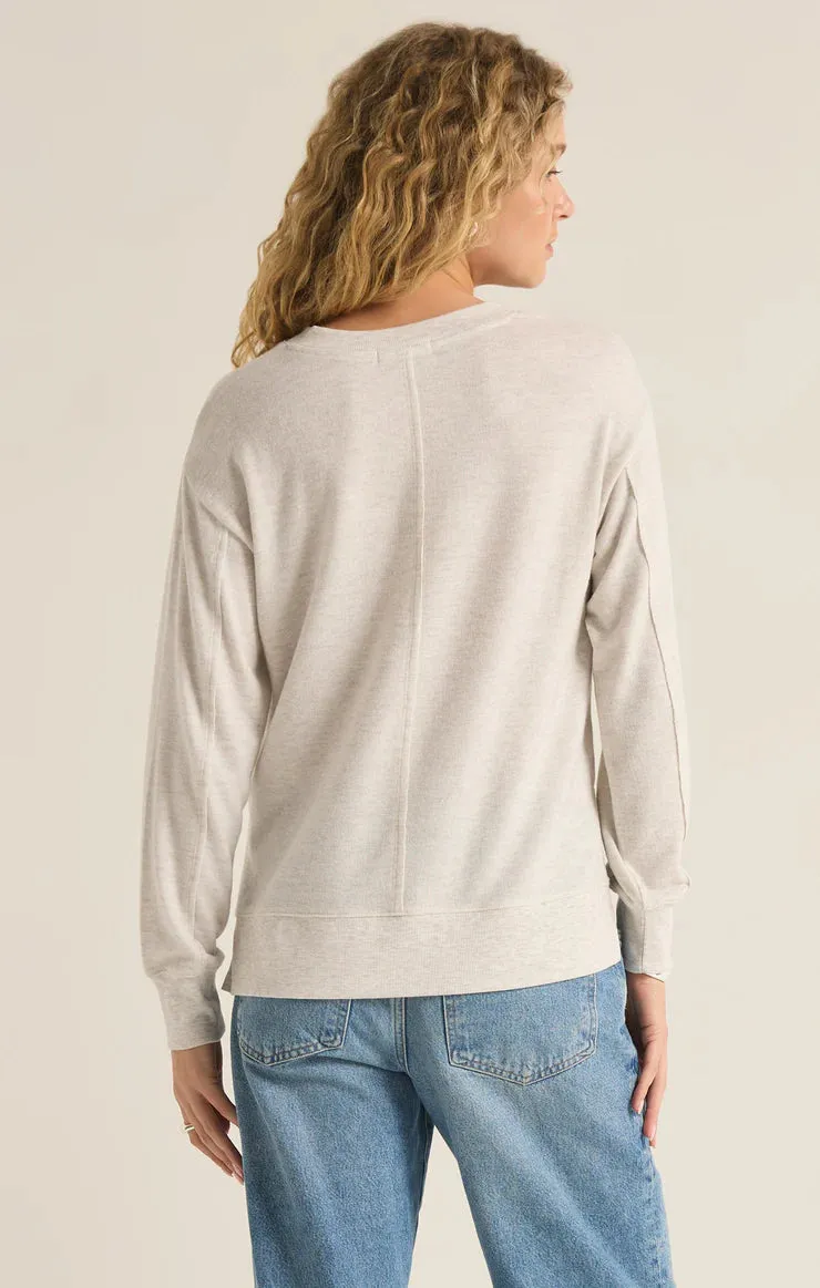 Z Supply Wilder Cloud V-Neck Long Sleeve Top Light Oatmeal