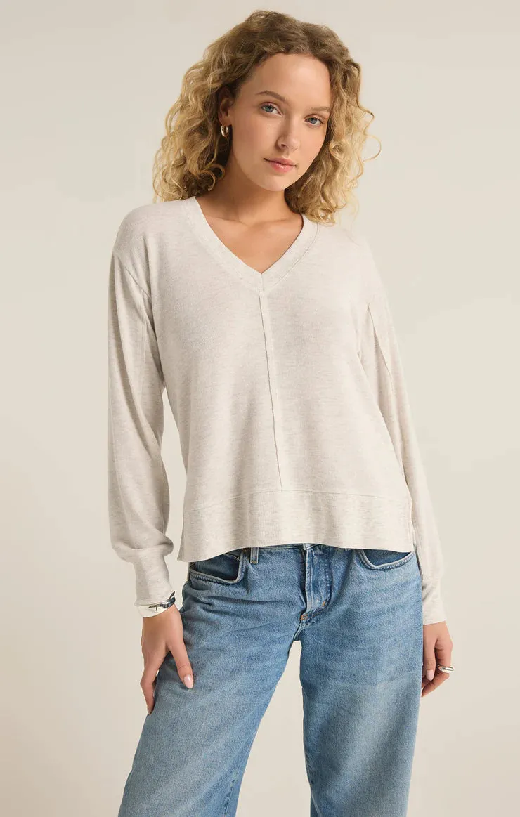 Z Supply Wilder Cloud V-Neck Long Sleeve Top Light Oatmeal