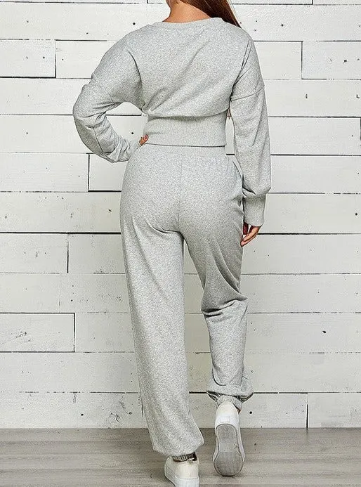 ZIP FRONT WITH SLIT JOGGER SWEATPANTS SET