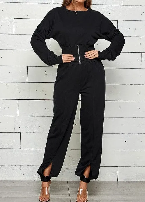 ZIP FRONT WITH SLIT JOGGER SWEATPANTS SET