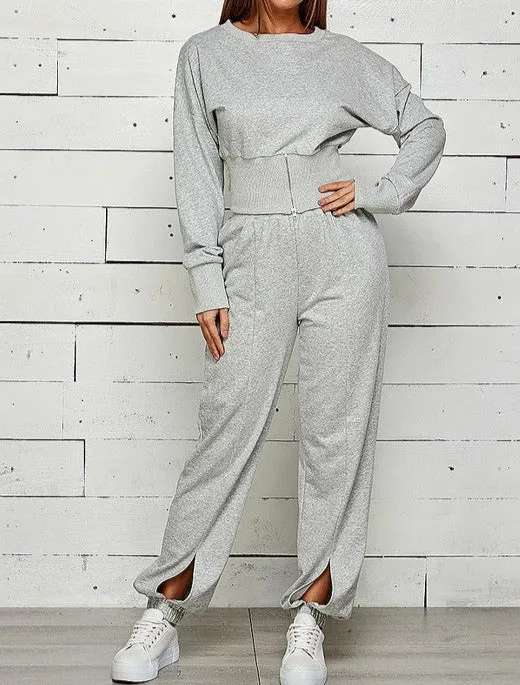 ZIP FRONT WITH SLIT JOGGER SWEATPANTS SET