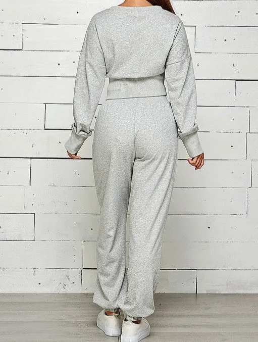 ZIP FRONT WITH SLIT JOGGER SWEATPANTS SET
