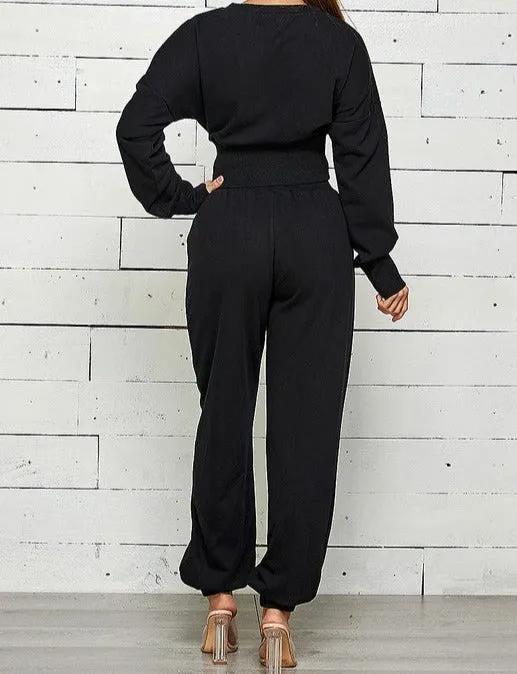 ZIP FRONT WITH SLIT JOGGER SWEATPANTS SET