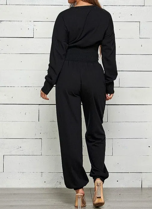 ZIP FRONT WITH SLIT JOGGER SWEATPANTS SET